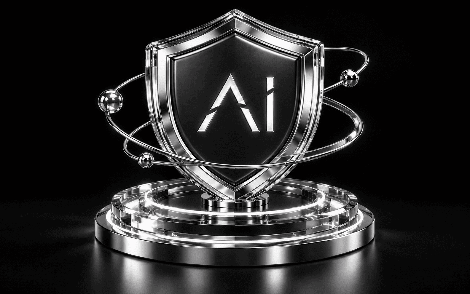 Silver security shield with the Integen AI logo embedded in its front face