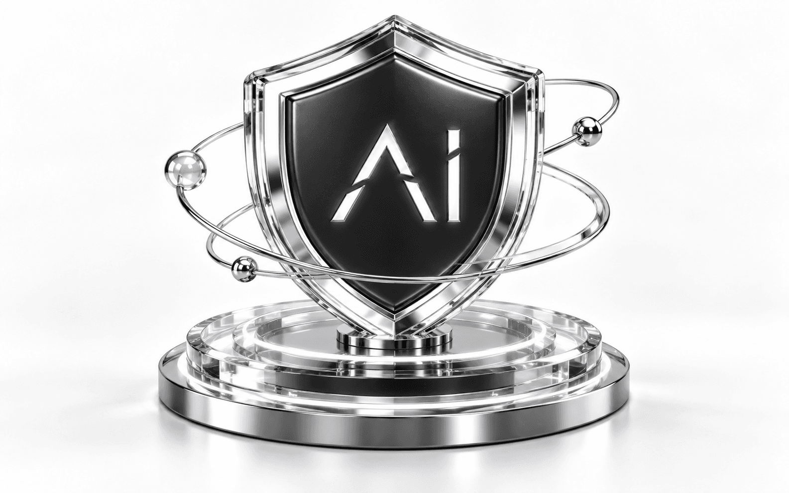 Silver security shield with the Integen AI logo embedded in its front face
